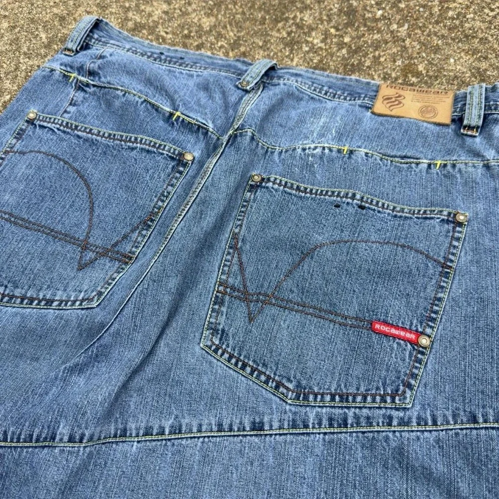 Vintage 2000s Rocawear Denim Shorts Y2K Hip Hop Wide Leg Blue Mens 38 (g5)